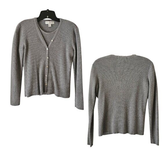 Petite Sophisticate Ribbed Cardigan & Top Set | EUC | SP | Gray - Picture 2 of 16